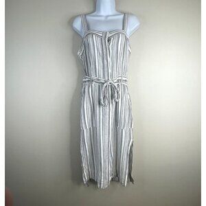 Womens Linen Blend Striped Sundress Dress Small Black Ivory Vacation Swiftie Tra